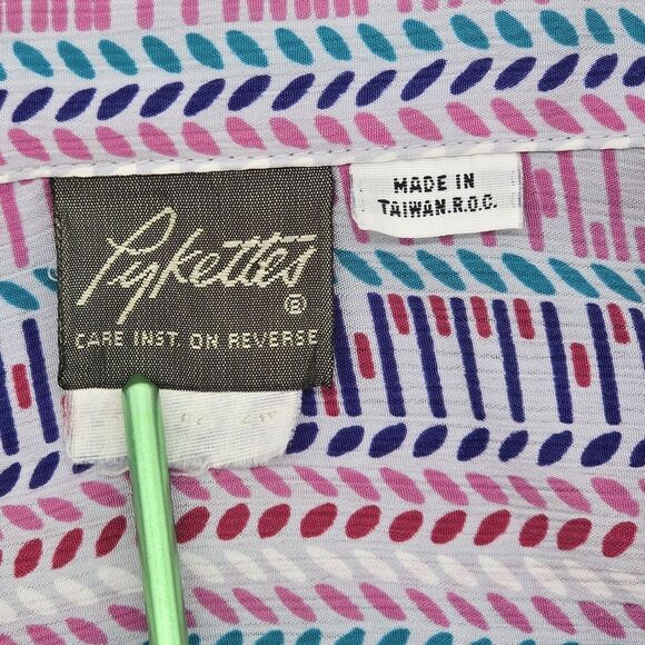 1980's Pykette Secretary Blouse Larger See Measurement Colorful Long Sleeve - Picture 4 of 6